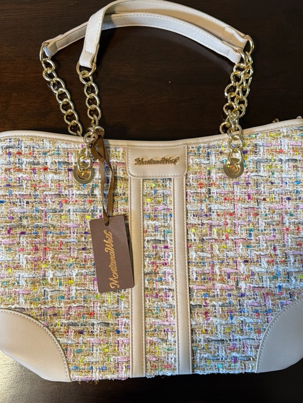 Montana West Multicolor Tweed Tote with Cream Trim